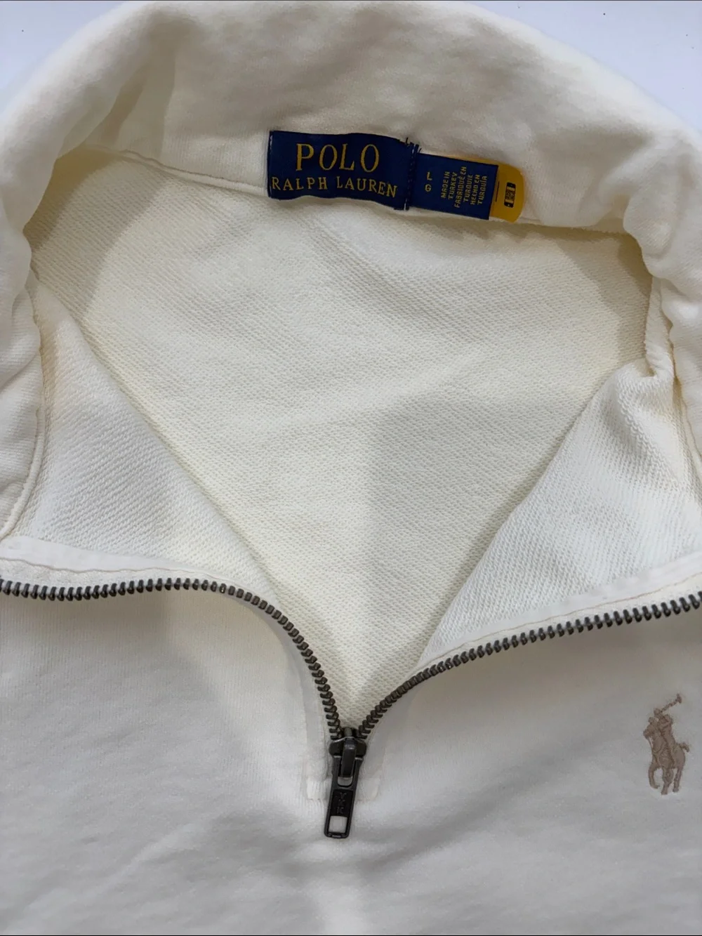 NWOT Polo by Ralph Lauren Cream Quarter-Zip Pullover Sweatshirt size large